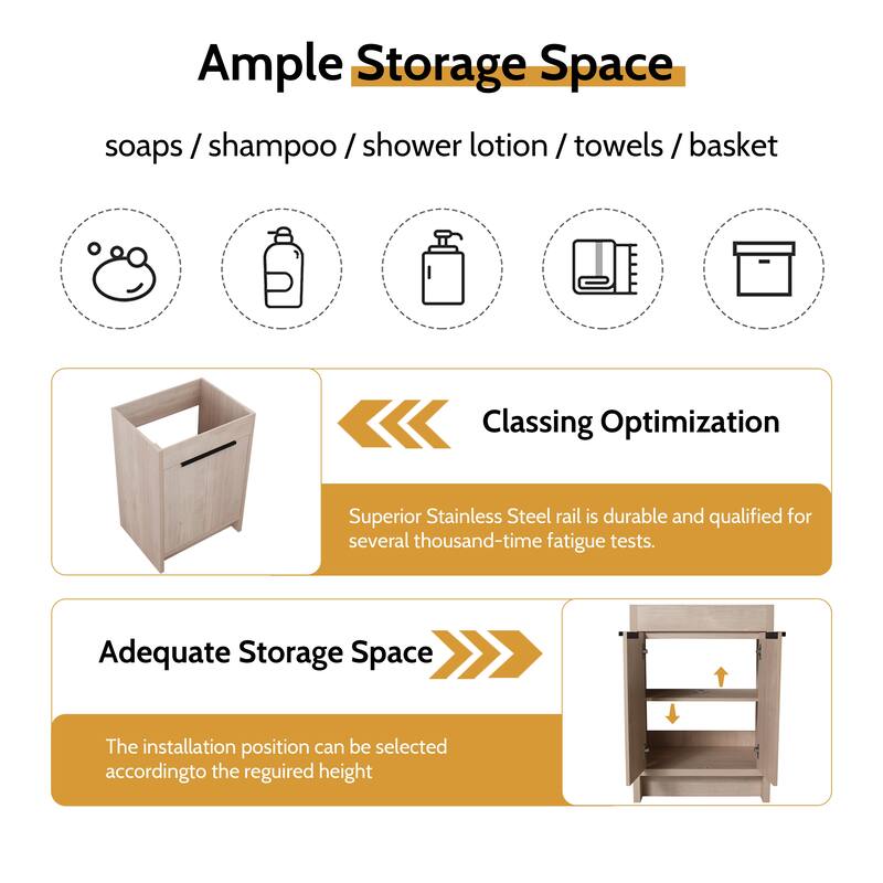 24/30/36 Inch Freestanding Bathroom Vanity Cabinet with Soft Close Door and Adjustable Shelf (Without Sink)