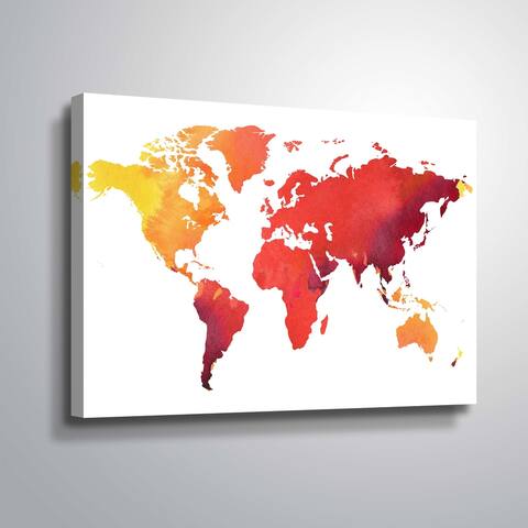 Yellow red splash world map by Irina Sztukowski Gallery Wrapped Canvas