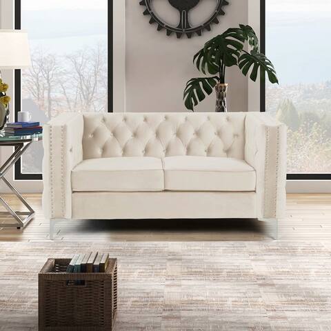 Modern Loveseat with Deep Dutch Velvet, Iron Legs