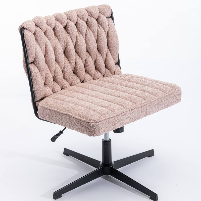 Modern Armless Upholstered Office Chairs No Wheels with Woven Backrest