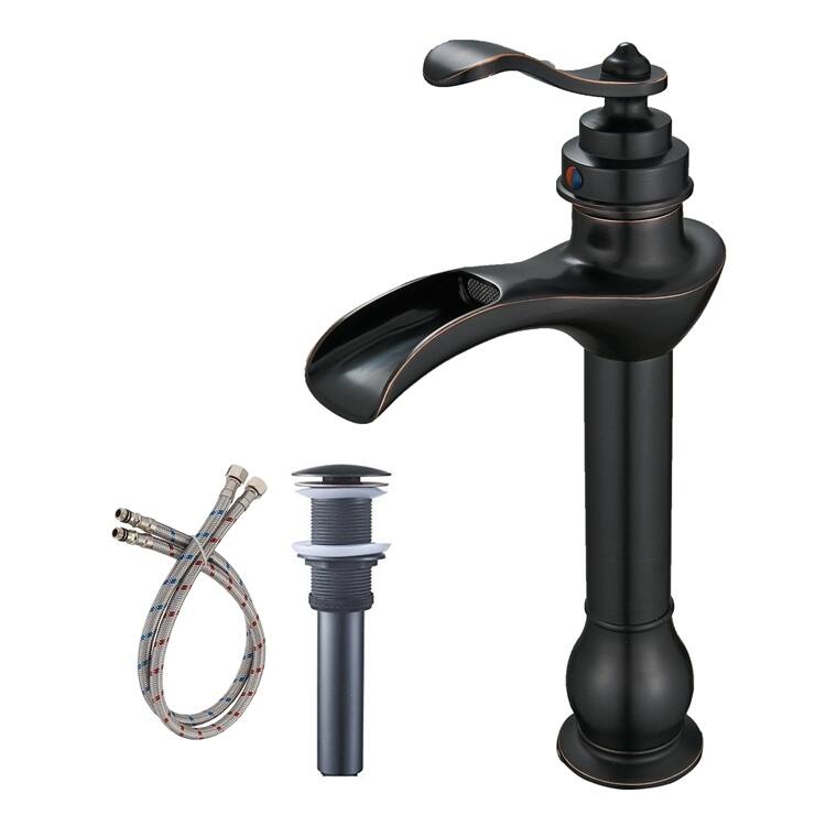 Waterfall Single Hole Single-Handle Vessel Bathroom Faucet With Pop-up Drain Assembly