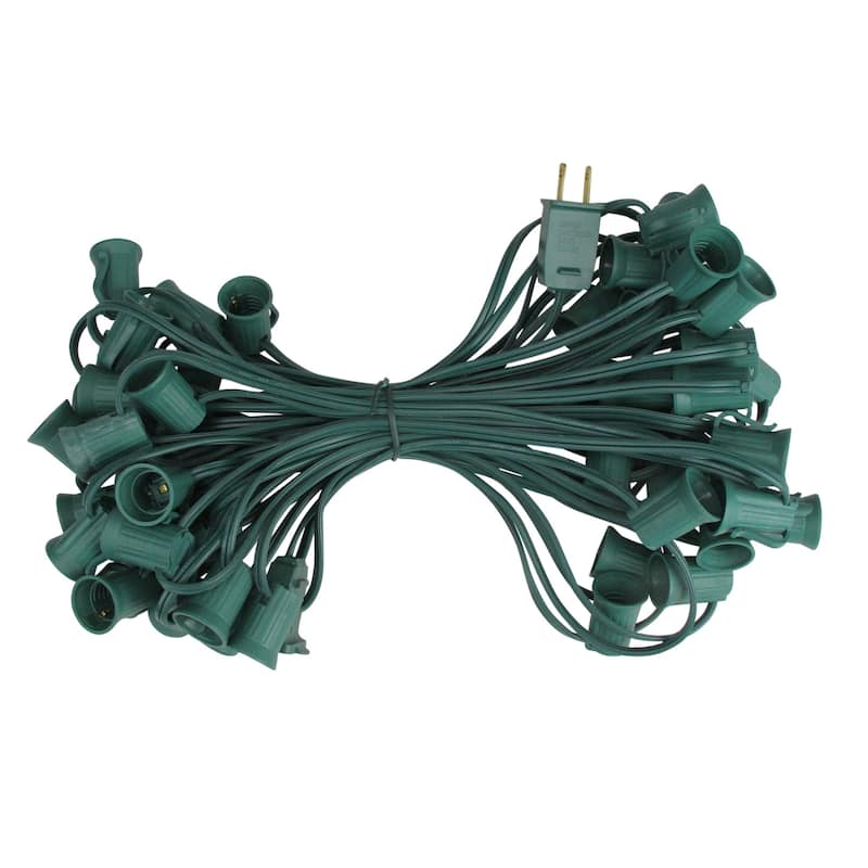 Commercial C9 Christmas Light Socket Set - 50' - Green - 12" Spacing