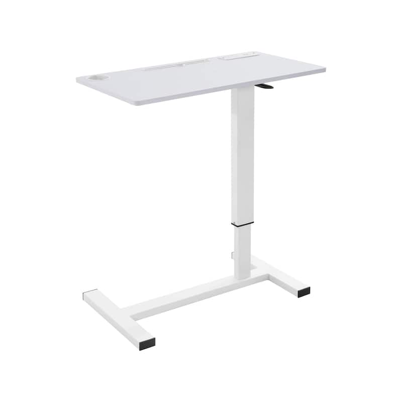 Height-Adjustable Overbed Table with Hidden Casters, Portable Bedside Desk with Tray, Pen Holder, USB & C-Type Ports