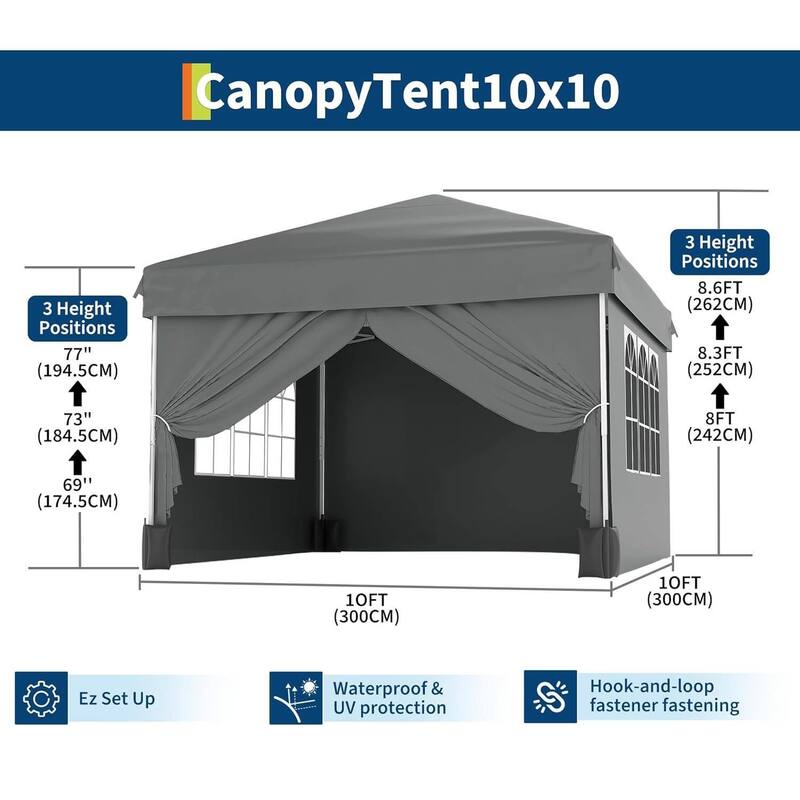 Instant Setup Portable Outdoor 10x10 Pop Up Canopy Tent with 4 Waterproof Sidewalls