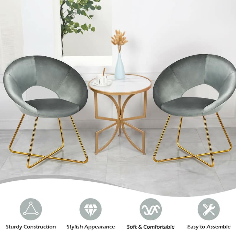 Gymax Set of 2 Accent Velvet Chairs Dining Chairs Arm Chair w/Golden - See Details