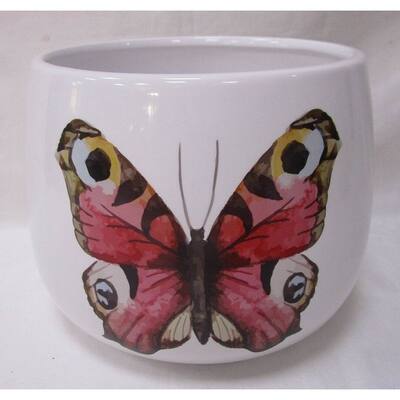 White With Butterfly Design Planter