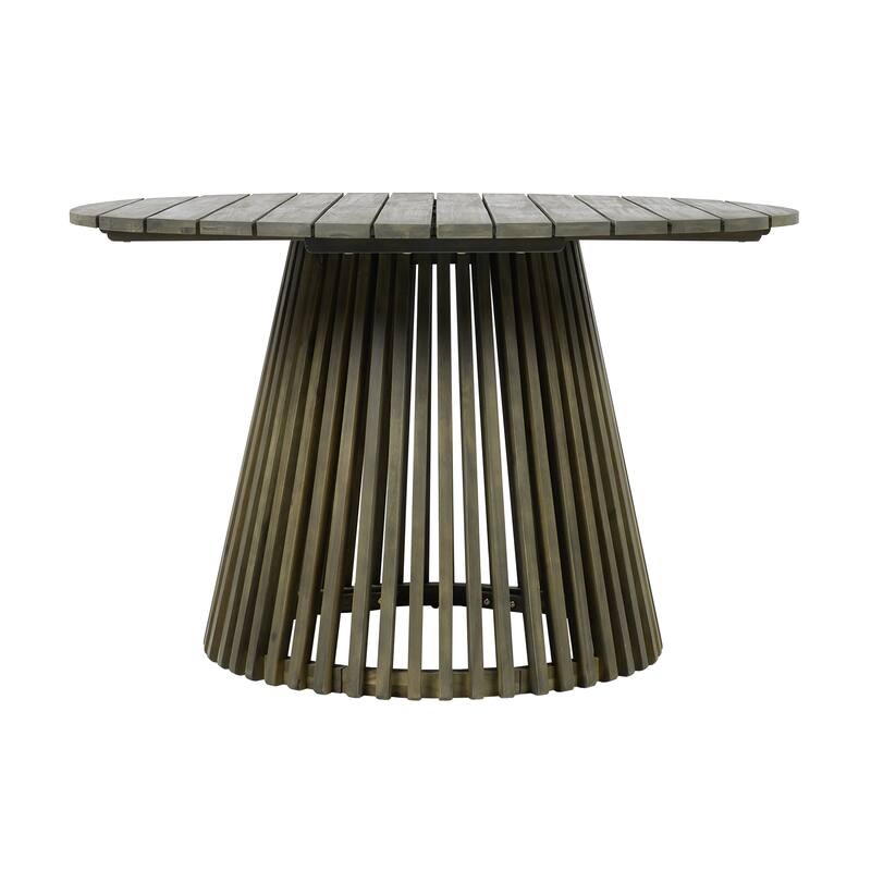 Outdoor Acacia Wood Patio Dining Table, 47.25-inch extra-large round dining table,for Backyard, Lawn, Balcony,Grey Finish