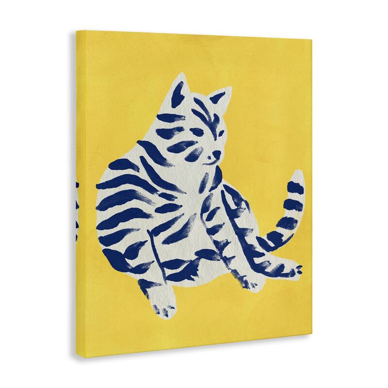 Stupell Unique Bright Cat on Yellow Canvas Wall Art Design By June Erica Vess