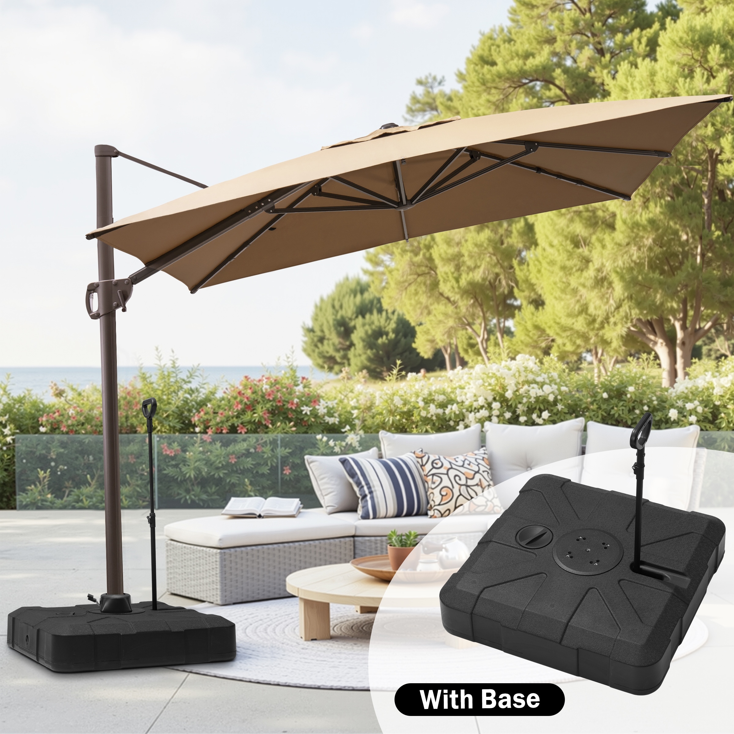 abba patio 11-feet offset cantilever umbrella 11x11ft Backyard Telescopic Umbrella, Extra Large Umbrella, Turquoise Blue or sand Patio Cantilever Umbrellas for Outdoor