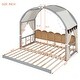 preview thumbnail 12 of 43, Twin Size Extended Pinewood Bed Frame with Arched Roof, Tent, Light Strip, Whiteboard & Trundle for Kids' Sleep Space, Grey