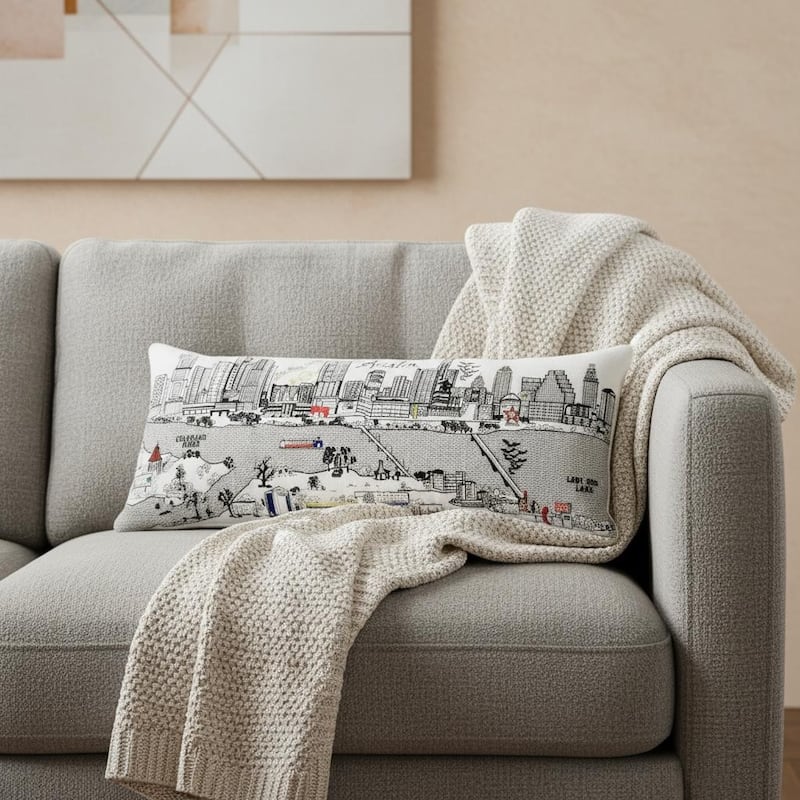 HomeRoots 14" X 35" Cream Austin Daylight Skyline Lumbar Decorative Pillow