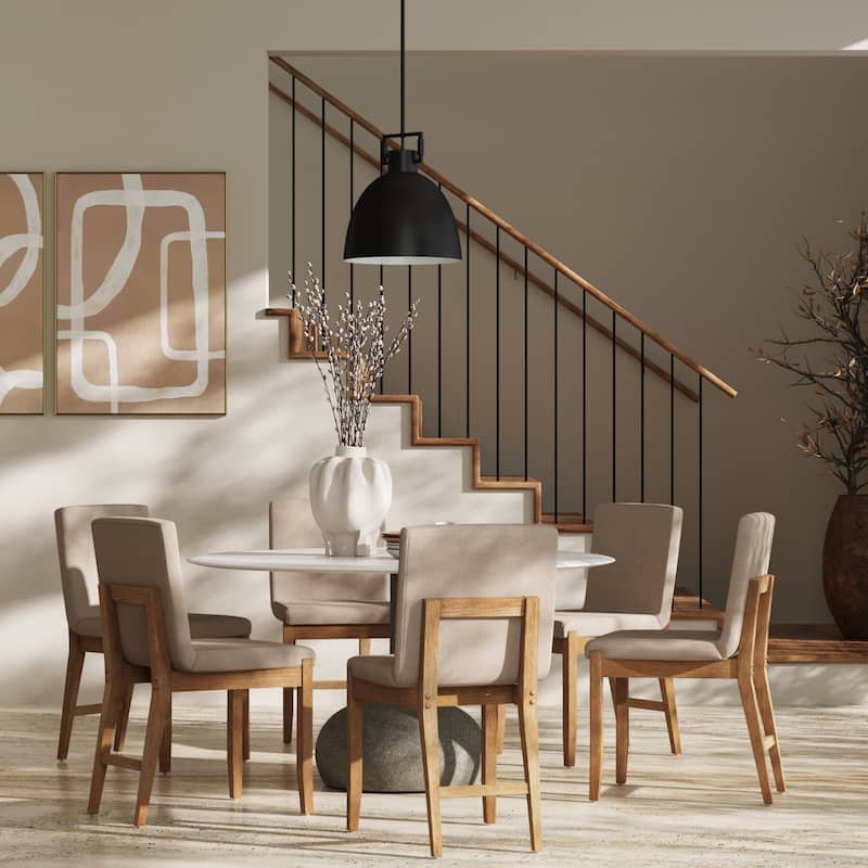 Gracie Modern Dining Chair, Upholstered Accent Dining Chair - Set of 6 - Natural Flax/Light Brown
