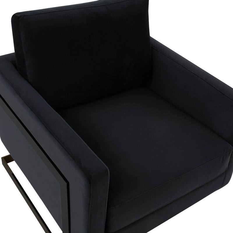 LeisureMod Lincoln Modern Velvet Arm Chair with Black Steel Frame - 35"