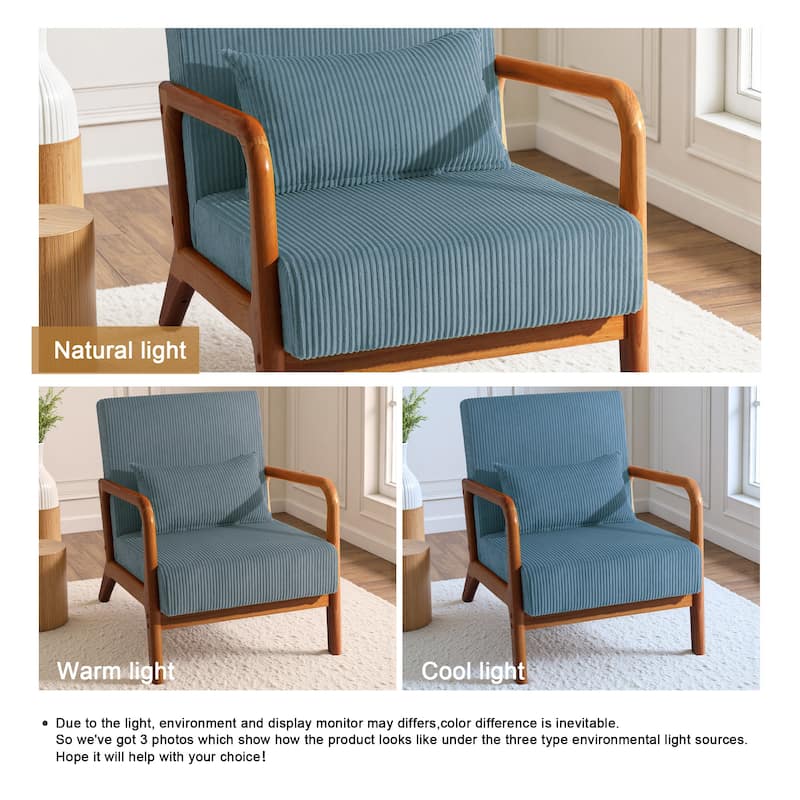 Uixe Mid Century Solid Wood Upholstered Corduroy Accent Chair