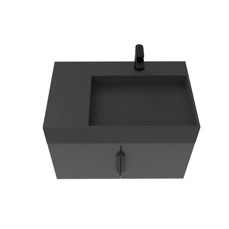 Amazon 30" Wall Mounted Bathroom Right Basin Vanity Set w/ Black Top