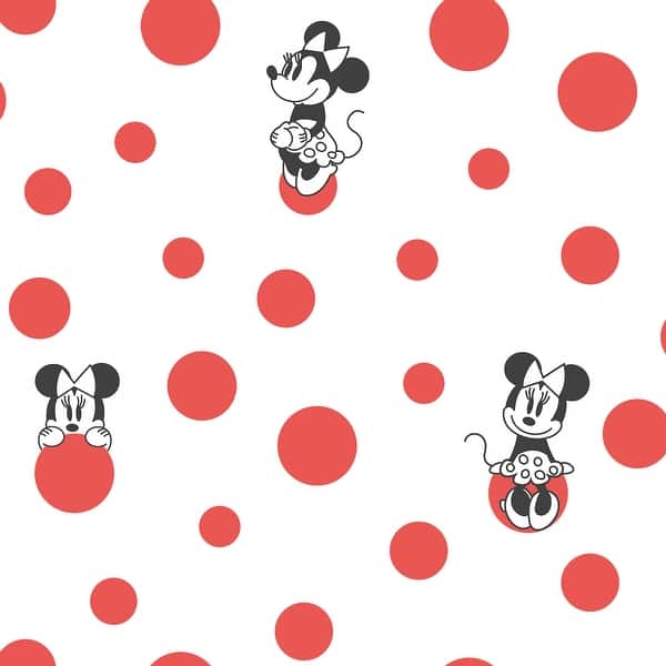 slide 2 of 6, Disney Minnie Mouse Dots Red Wallpaper