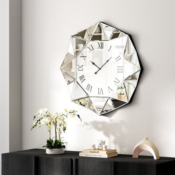 slide 2 of 12, Modern Octagon Wall Clock Mirrored Large Clock Silver