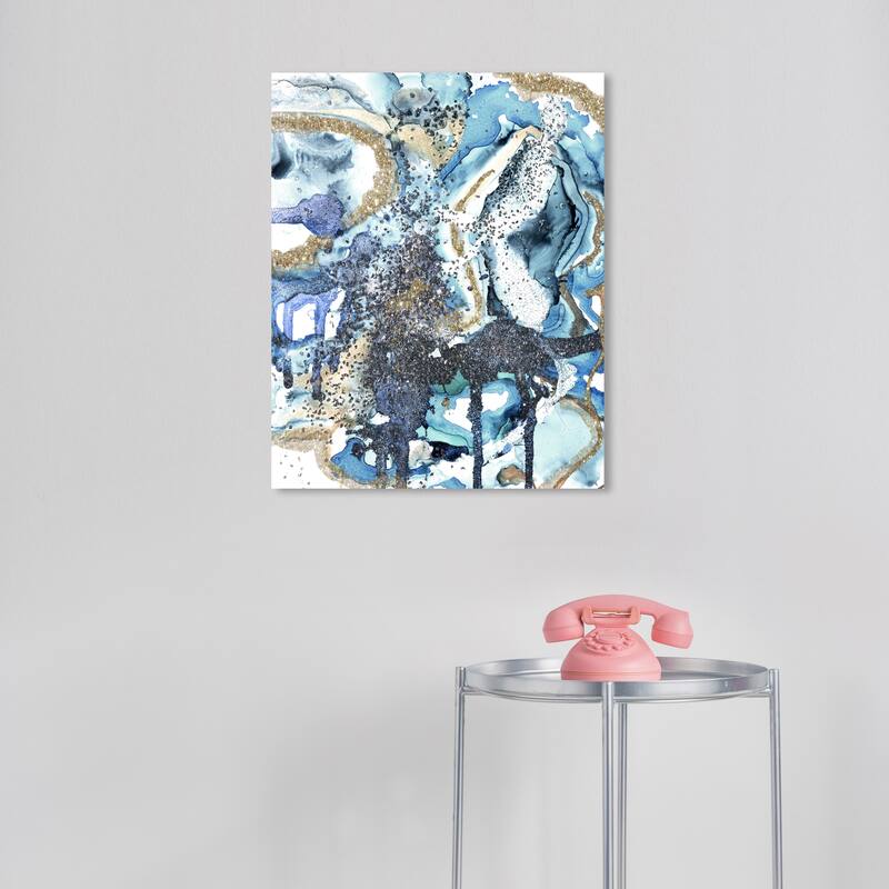 Wynwood Studio Abstract Glitter Rocks II Blue and Metallic Gold Modern & Contemporary Wall Art Canvas Print - 20 x 16
