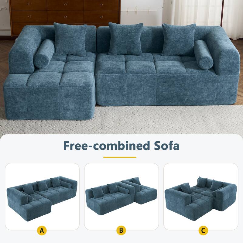 Full-Compressed Sectional Sofa with L-Shape Chaise, Modular 3 Seater Sectional Sofa, Upholstered Sofa with Side Pockets