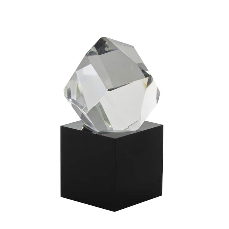 Glass Abstract Cut Stone Inspired Decorative Sculpture with Black Base - Clear - Roche River Decor