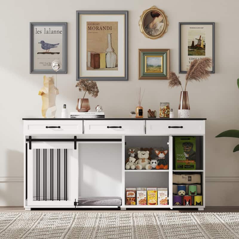 66.9"W Dog Crate Furniture Heavy Duty Dog Kennel with 6 Drawers End Table