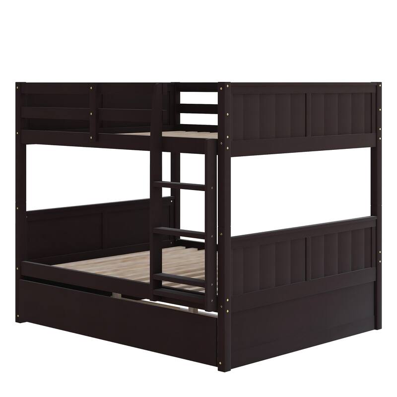 Full Over Full Bunk Bed with Twin Size Trundle, Easy Conversion, Builtin Trundle, Built with