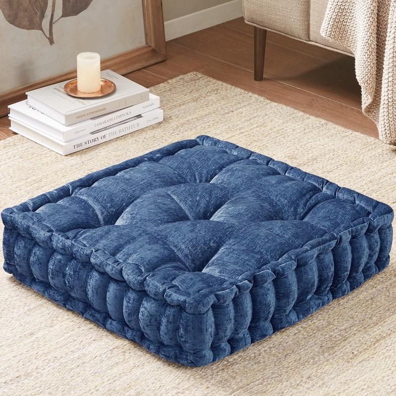 Intelligent Designs Charvi Poly Chenille Square Floor Pillow Cushion - Navy