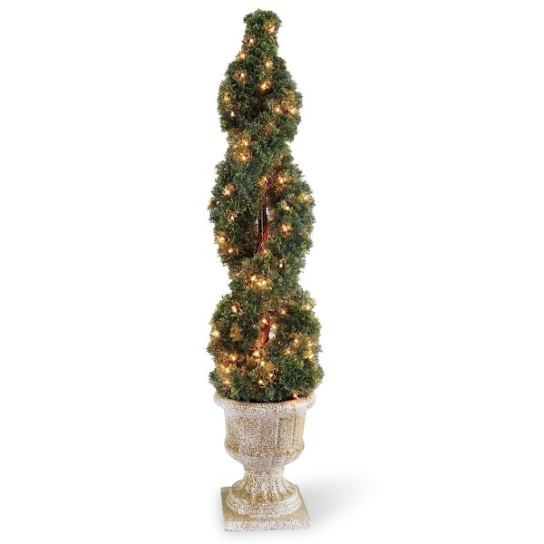 4.5' PreLit Double Spiral Cedar Artificial Topiary Tree Clear Lights