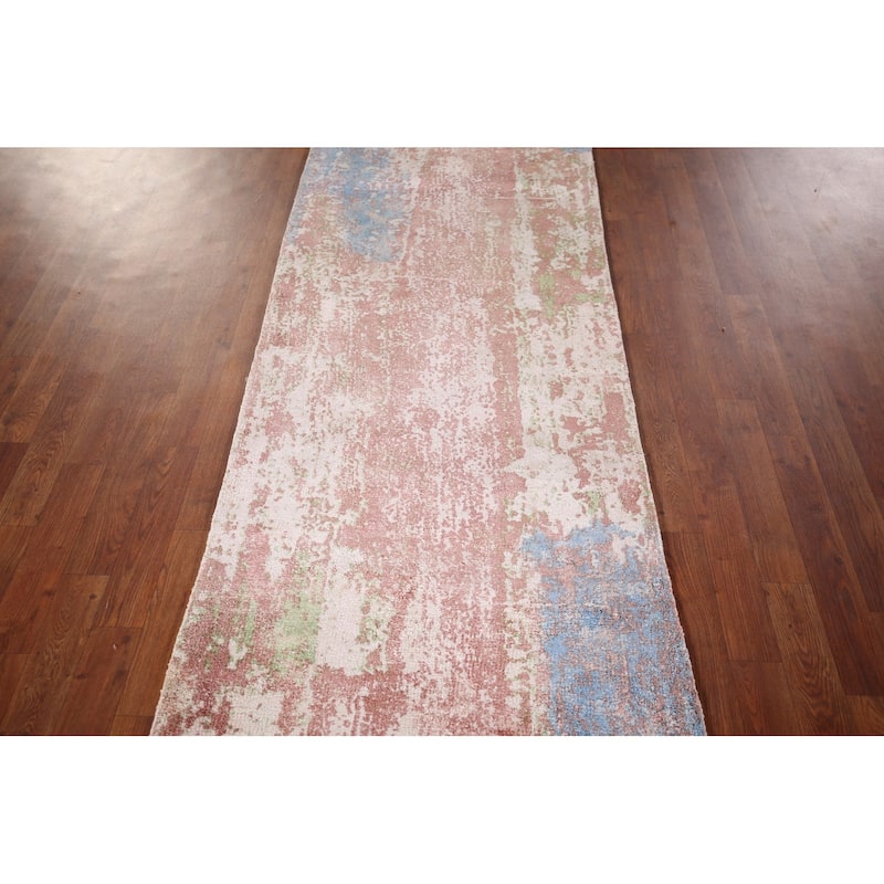 All-Over Abstract Indian Runner Rug Handmade Wool Carpet - 2'8"x 9'9"