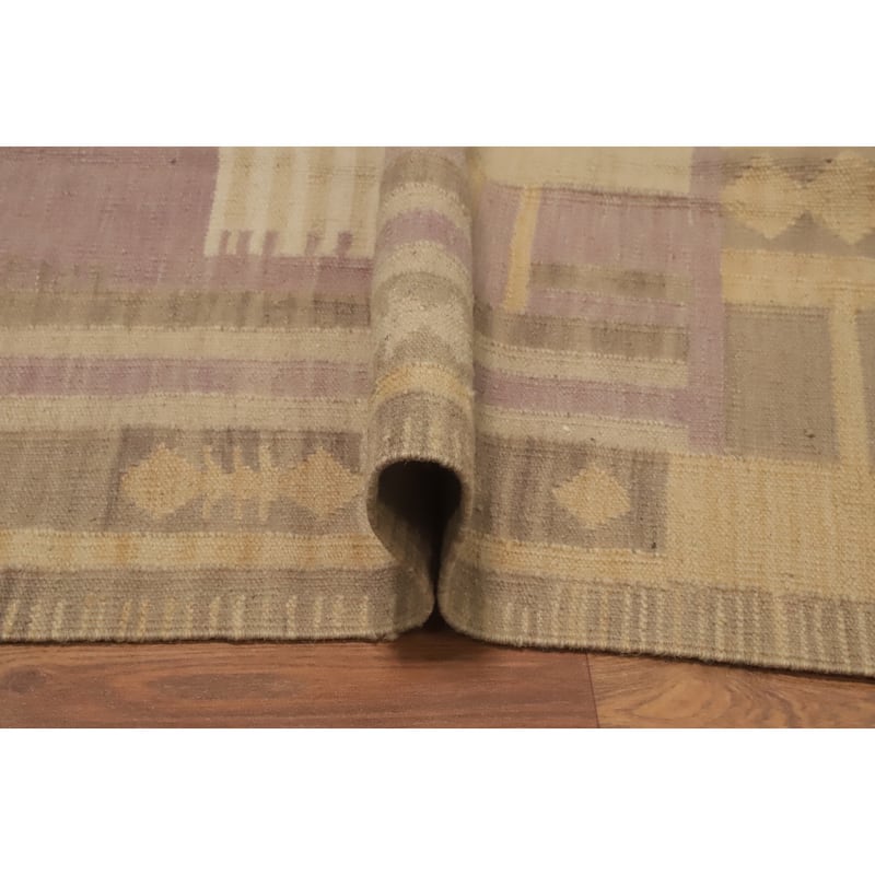 Hand Woven Oriental 100% Wool Carpet Southwestern Tribal Yellow & Gold Kilim Area Rug - 6' 7'' X 5' 0''