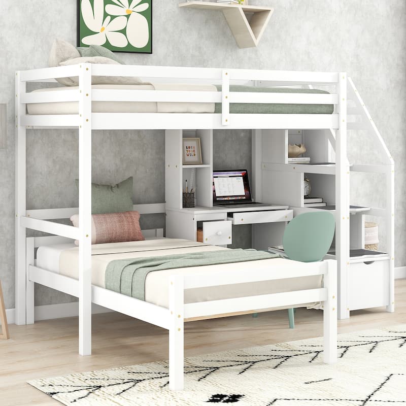 Space-Saving Twin Loft Bed with Separate Bed, Shelves, and Storage Drawers