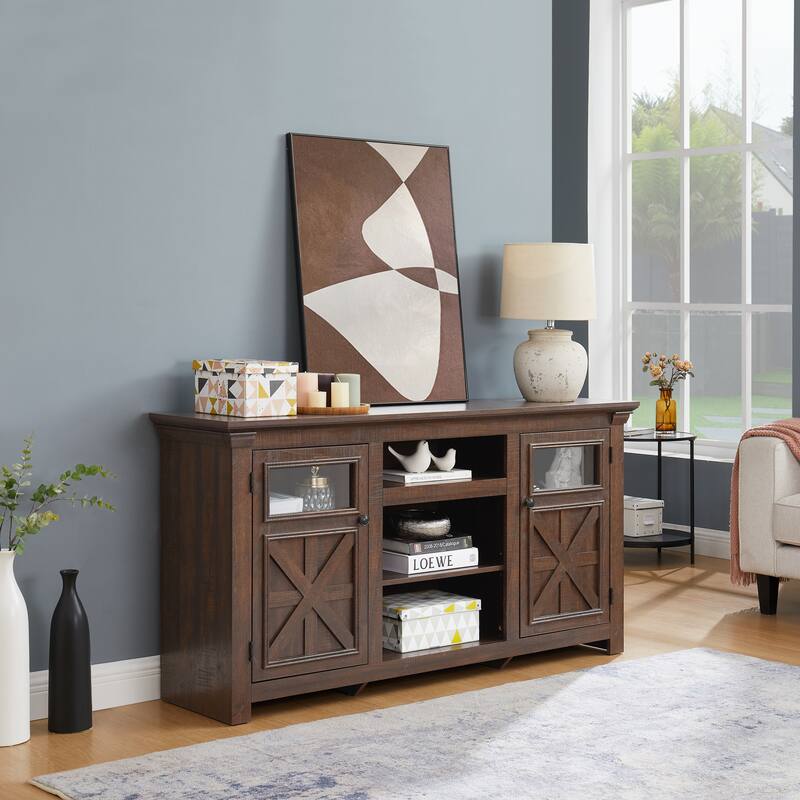Farmhouse TV Stand with Storage, 2-Door Media Console, Barn Style Cabinet, Modern Entertainment Center, 60"