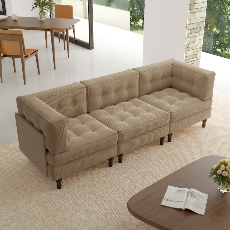 Oversized Modular Sectional Corduroy Fabric Tufted Sofa