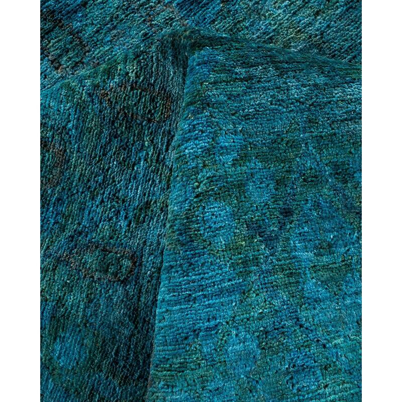 Overton Hand Knotted Wool Vintage Inspired Modern Contemporary Overdyed Blue Area Rug - 6' 0" x 9' 1"