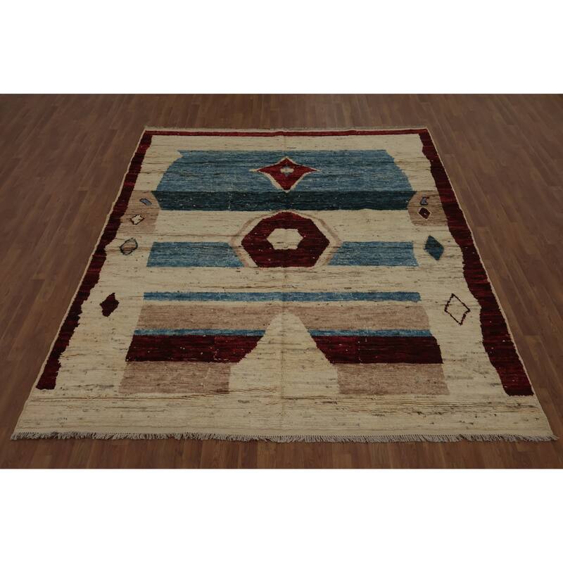 Hand Knotted Oriental 100% Wool Carpet Modern Tribal Beige & Ivories Moroccan Area Rug - 10' 1'' X 8' 1''