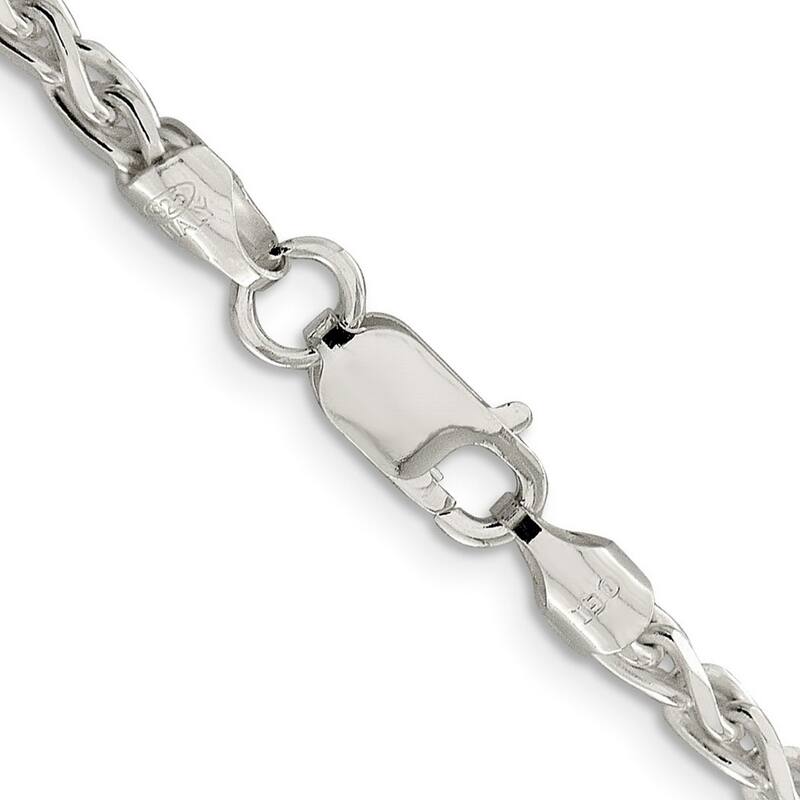 Curata 925 Sterling Silver 3.7mm Diamond Cut Spiga Chain Necklace