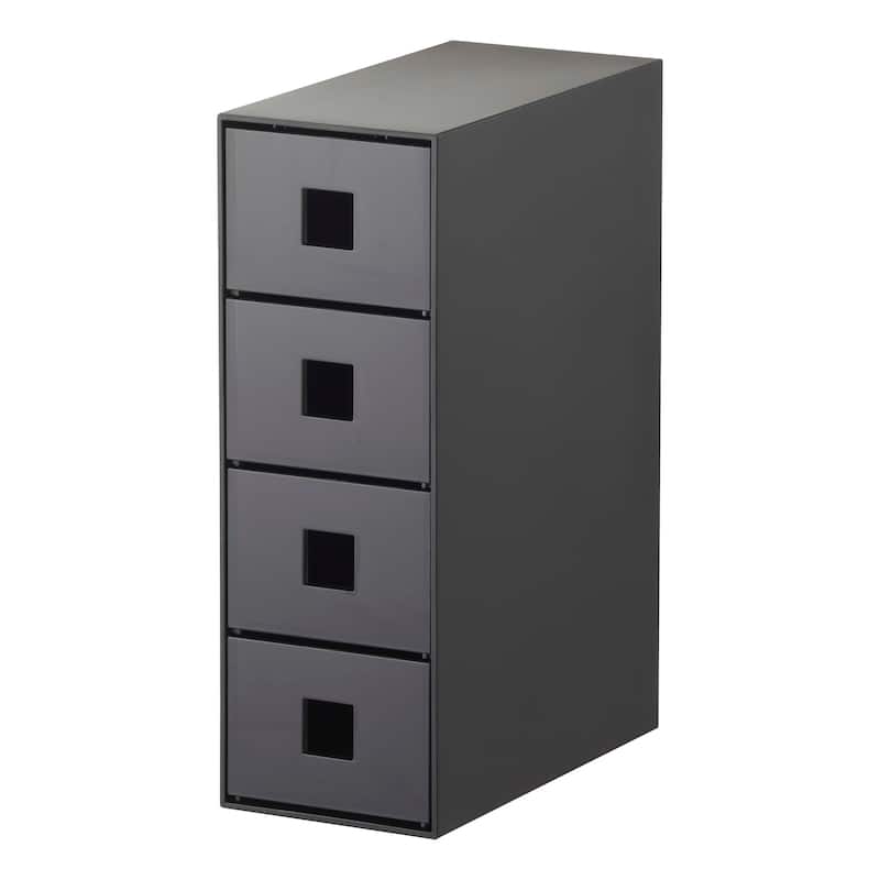 Yamazaki Home Storage Tower with Drawers, ABS Plastic - L 6.89 x W 3.46 x H 9.96 inches - Black