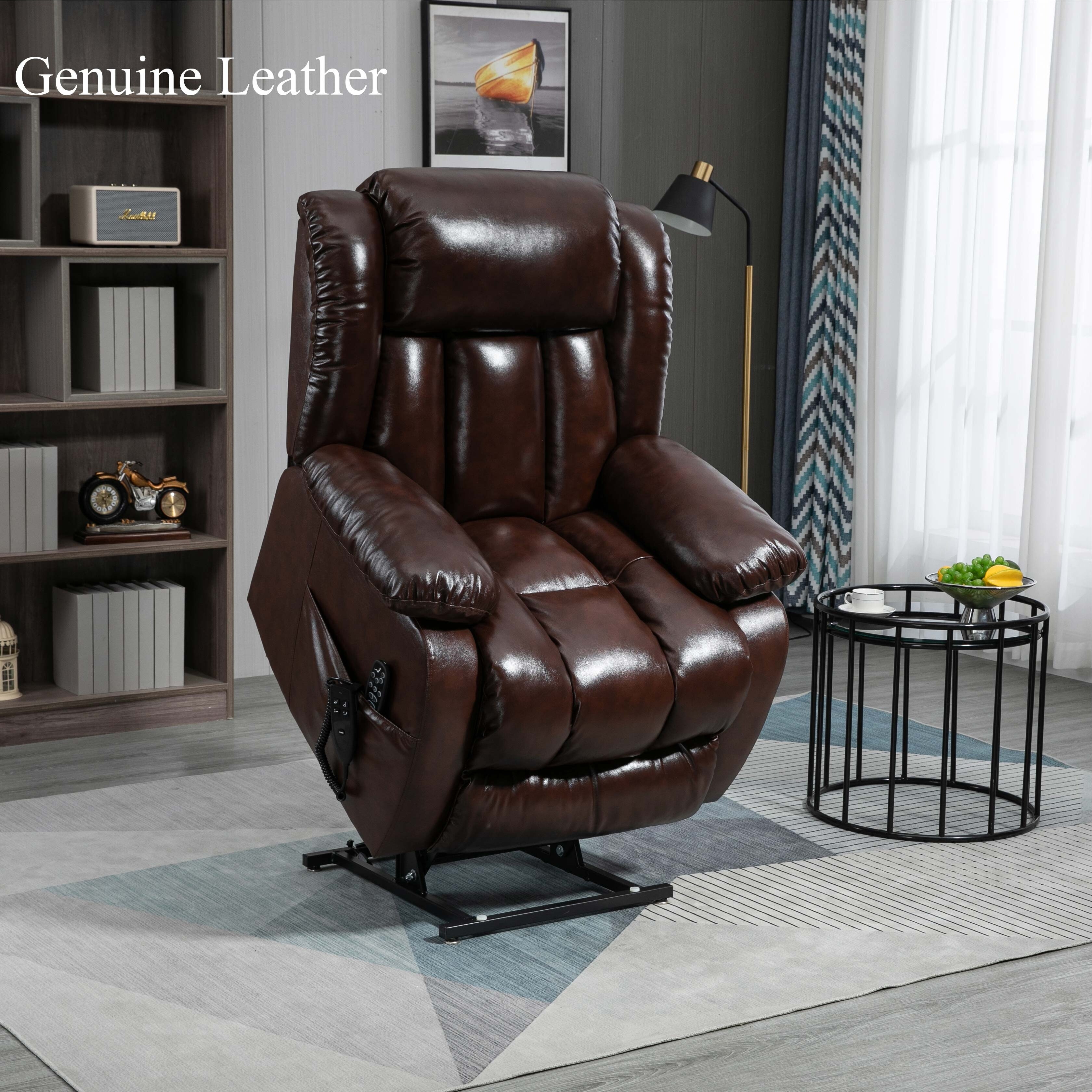 Genuine leather power lift hot sale recliner