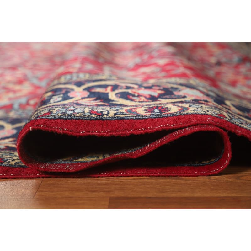 Hand Knotted Oriental 100% Wool Carpet Traditional All-Over Red Kerman Area Rug - 12' 2'' X 9' 2''