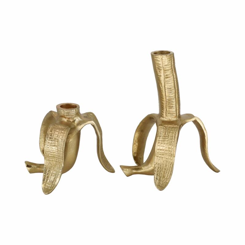 Metal Banana Taper Candle Holders Set of 2 - Gold, 5/7 in. - 7.0"