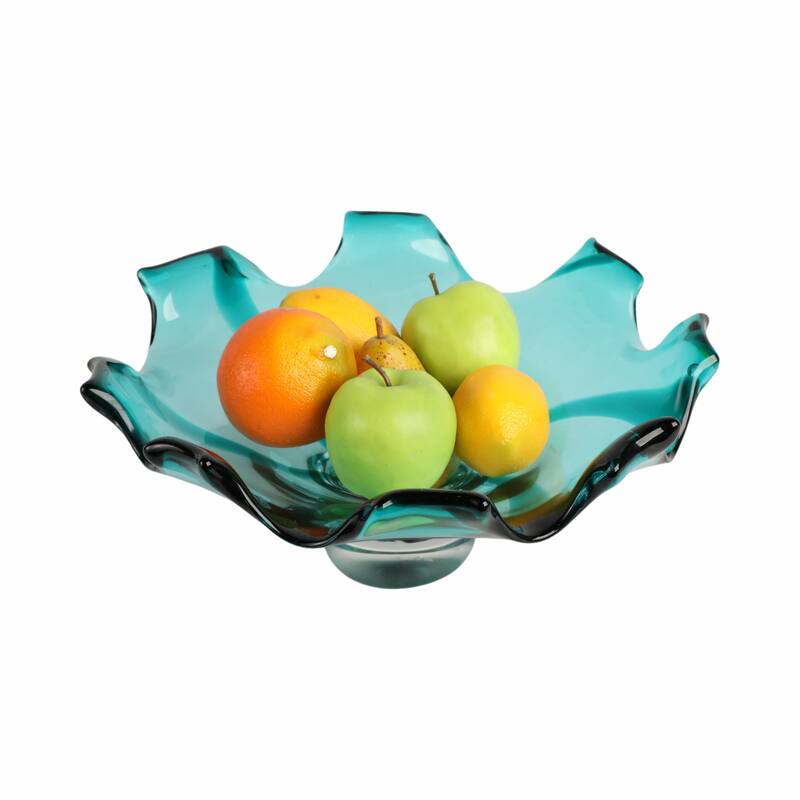 Artistic Abstract Glass Decorative Bowl - 14", Blue & Green - 14.0"