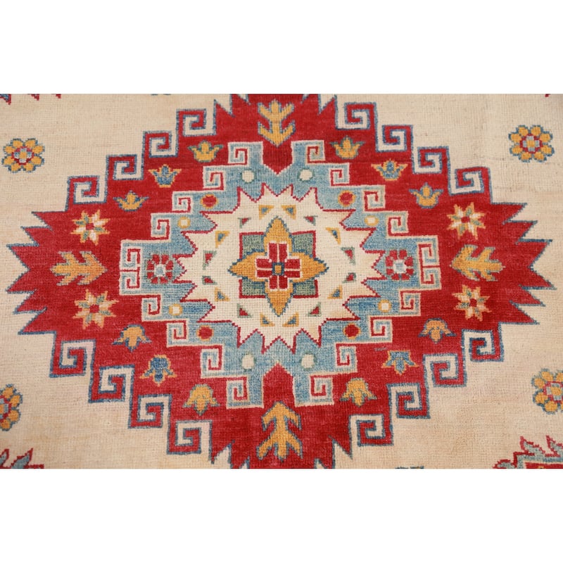 Hand Knotted Oriental 100% Wool Carpet Traditional Geometric Beige & Ivories Kazak Area Rug - 11' 0'' X 7' 9''