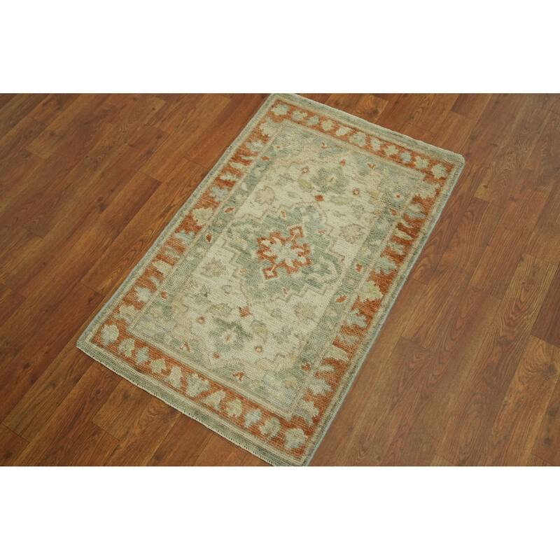 Vegetable Dye Oushak Turkish Accent Rug, Medallion Geometric Carpet - 3' 1'' X 2' 0''