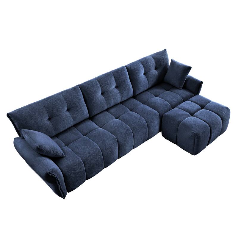 110.2" Chenille 3-Seater Sofa Set with Ottoman and Pillows, Solid Wood Frame and High-Resilience Cushions