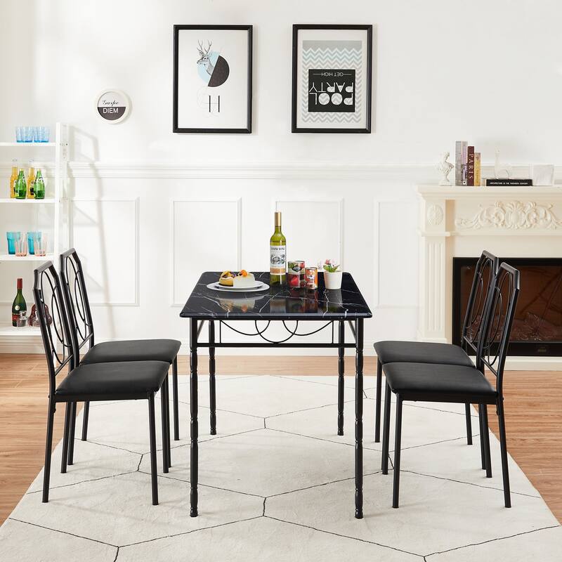 VECELO Industrial 5-Piece Dining Table Set, Table and Chairs Sets ( Set of 5)