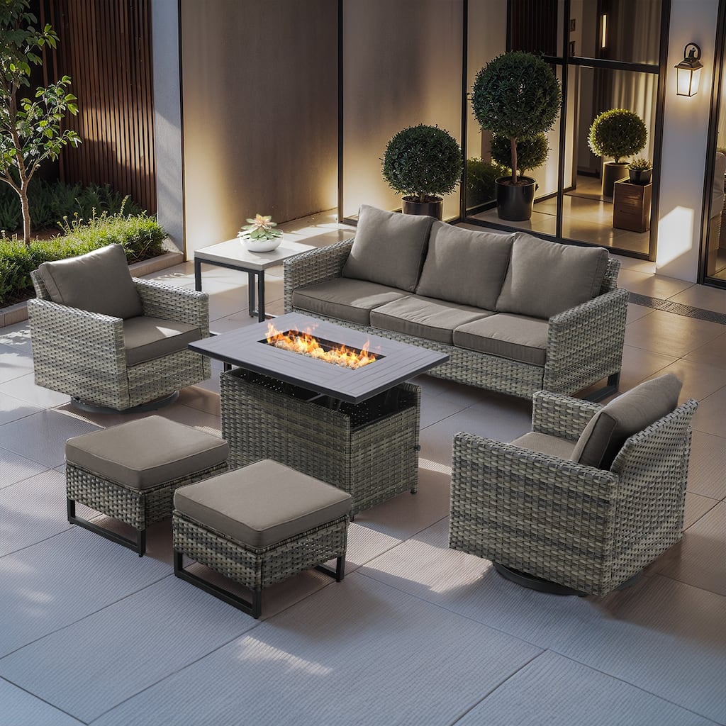 Outdoor High Back Patio Furniture Set With Fire Pit Table