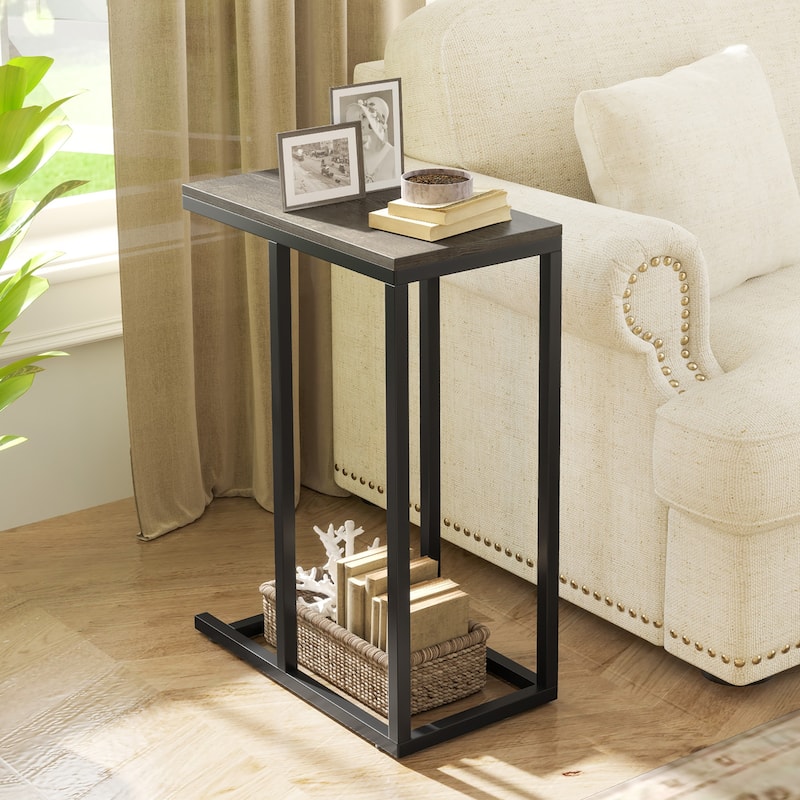 Gymax C-shaped End Table Modern Sofa Side Table w/ Adjustable Foot