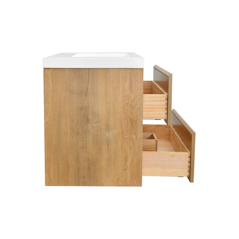 NebulaSky 30 in Wall Mounted Single Sink Bathroom Vanity with Top Combo Cabinet Vanity Set Invisible Handles
