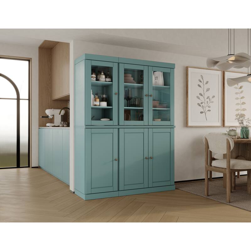 Palace Imports 100% Solid Wood Pantry China Cabinet, Raised Panel & Clear Glass Doors, 48.5" Wide, 71.5" Tall - 48.5" x 71.5" - Aqua