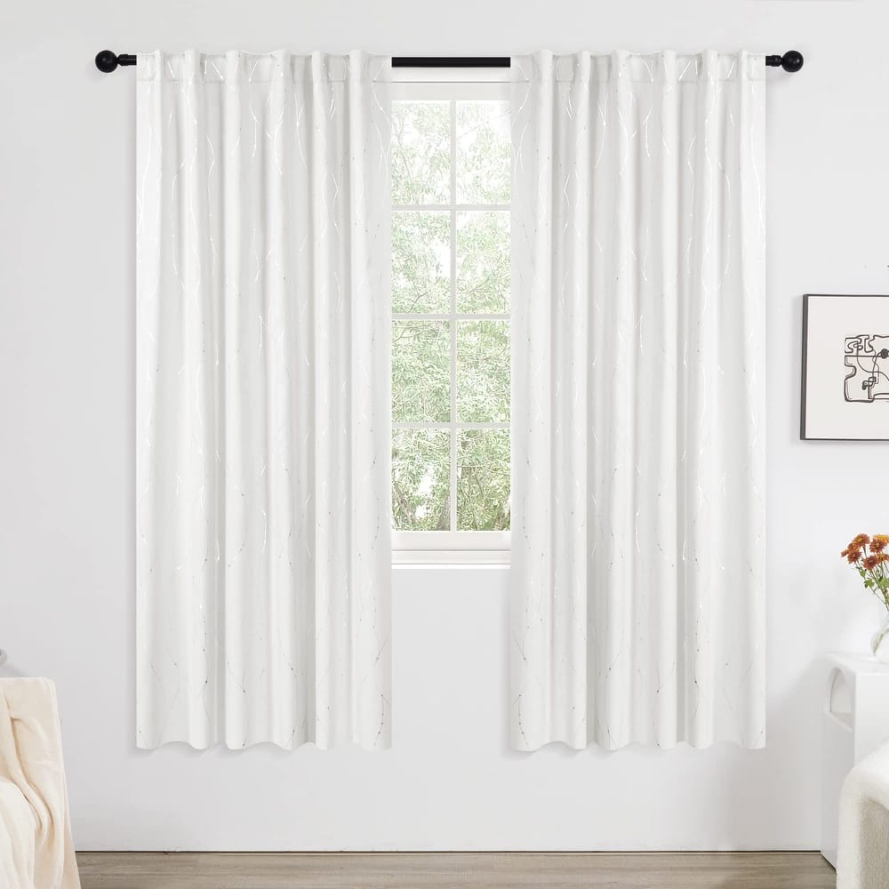 Deconovo Back Tab Silver Lines with Dots Curtain Panel Pairs(2 Panel)